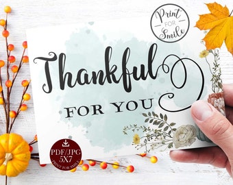 Thankful for You Card, Thank You Card, Printable Thank You Card ...