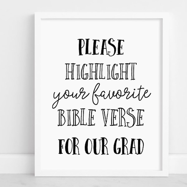 Graduation Bible Verse Highlight Sign | Graduation Party Christian Guest Book Alternative | Printable Keepsake