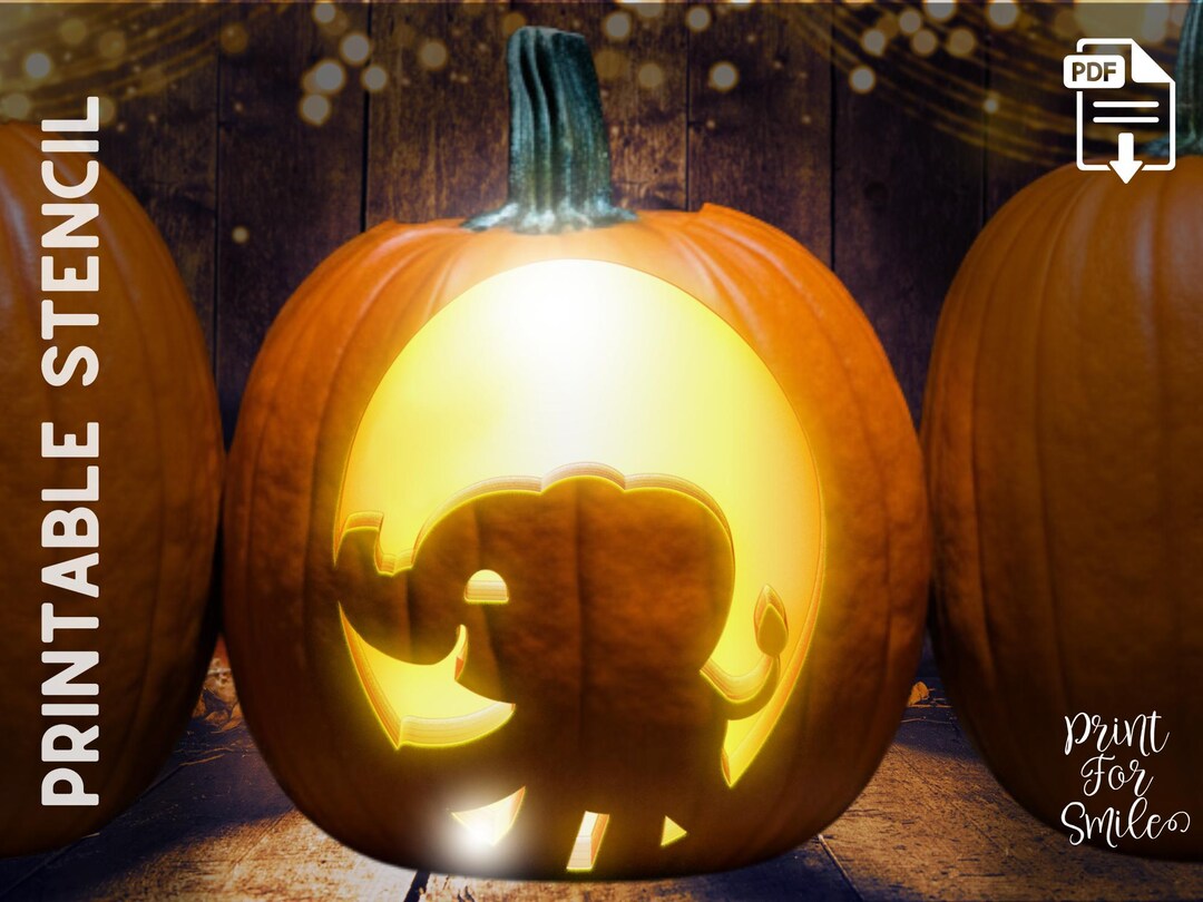 Cute Elephant Pumpkin Carving Stencil Template Pattern Halloween