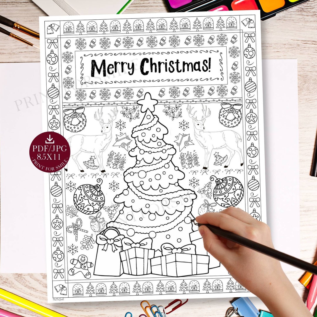 Merry Christmas Coloring Page PRINTABLE - Etsy