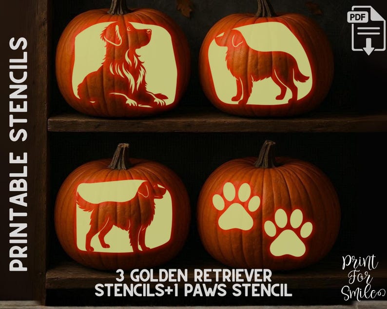 Golden Retriever Pumpkin Carving Stencil Set, Dog Stencil, Printable ...