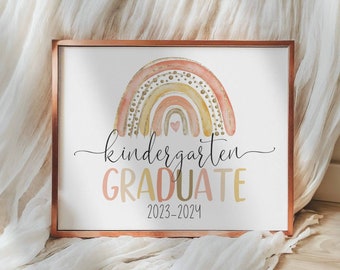 Boho Kindergarten Graduation Sign PRINTABLE 2024 Rainbow 8x10 JPG PDF