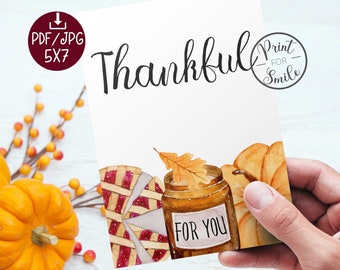 Thankful For You Card PRINTABLE Thanksgiving