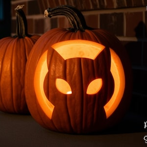 Scary Cat Face Pumpkin Carving Stencil Template Halloween PRINTABLE