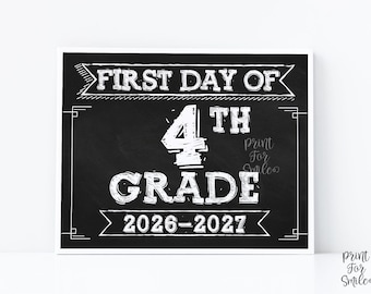 Letrero para el primer día de cuarto grado (imprimible), letrero de cuarto grado, letrero escolar, pizarra para el primer día (2026)