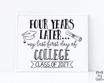 Last First Day Of College Sign PRINTABLE, School Sign, Funny 1st Day Photo Prop, Class Of 2027, Instant Download