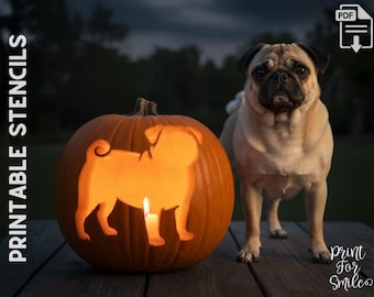 Pug Pumpkin Carving Stencil, Dog Stencil, Printable Halloween Pattern, Template, Jack O' Lantern, Instant Download