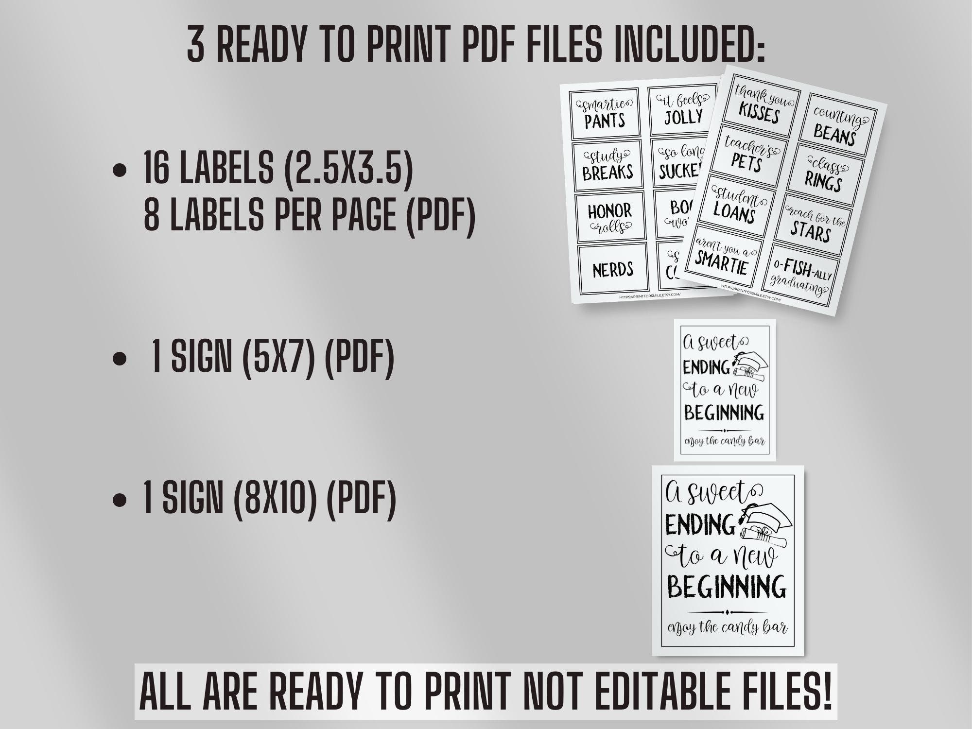 Graduation Candy Bar Sign Labels Party Decorations PRINTABLE
