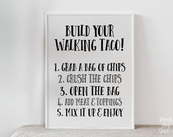 Letrero imprimible para crear tu barra de tacos ambulantes. Decoración para fiesta de graduación, letrero de mesa, graduación universitaria.