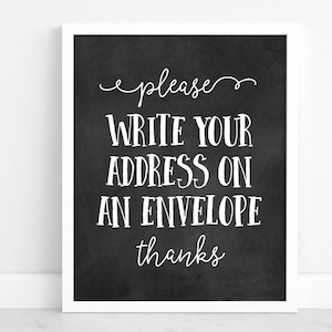 Please Write Your Address On An Envelope Sign PRINTABLE Graduation Sign, Grad Party Decor, Chalkboard Decorations