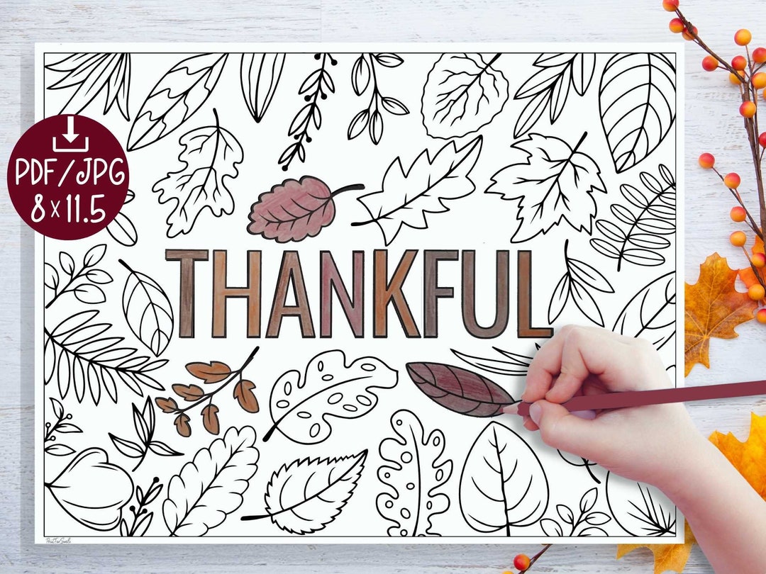 Thankful Coloring Page PRINTABLE Placemat Thanksgiving