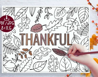 Thankful Coloring Page PRINTABLE Placemat Thanksgiving