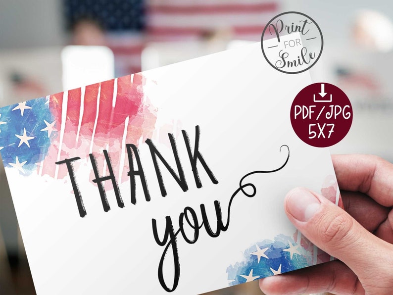 Patriotic Thank You Card Veterans Day PRINTABLE Etsy