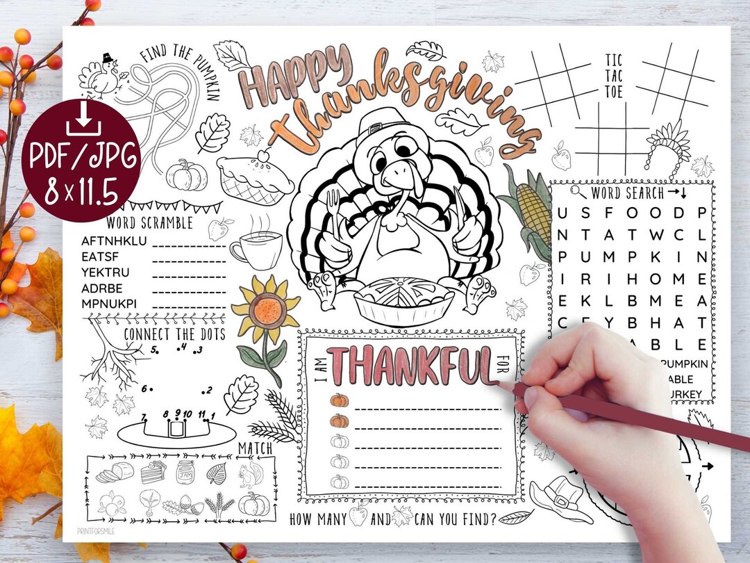 Thanksgiving Placemats PRINTABLE Coloring Etsy