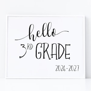 Placa "Olá, 3º Ano" para imprimir, primeiro dia do terceiro ano, placa de volta às aulas, design limpo, download instantâneo.