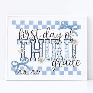First Day Of 3rd Grade Sign Toile PRINTABLE, Third Grade Sign, Gingham School Sign, Photo Prop, Daisy Cute Elegant Coquette Whimsical
