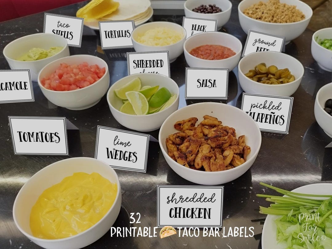 Taco Label Example PRINTABLE Taco Bar Labels, Taco Food Tent Cards, Graduation Taco Bar ...