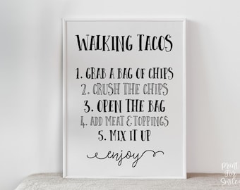 Letrero imprimible de Walking Tacos Bar, decoración para fiesta de graduación, letrero de mesa, graduación universitaria