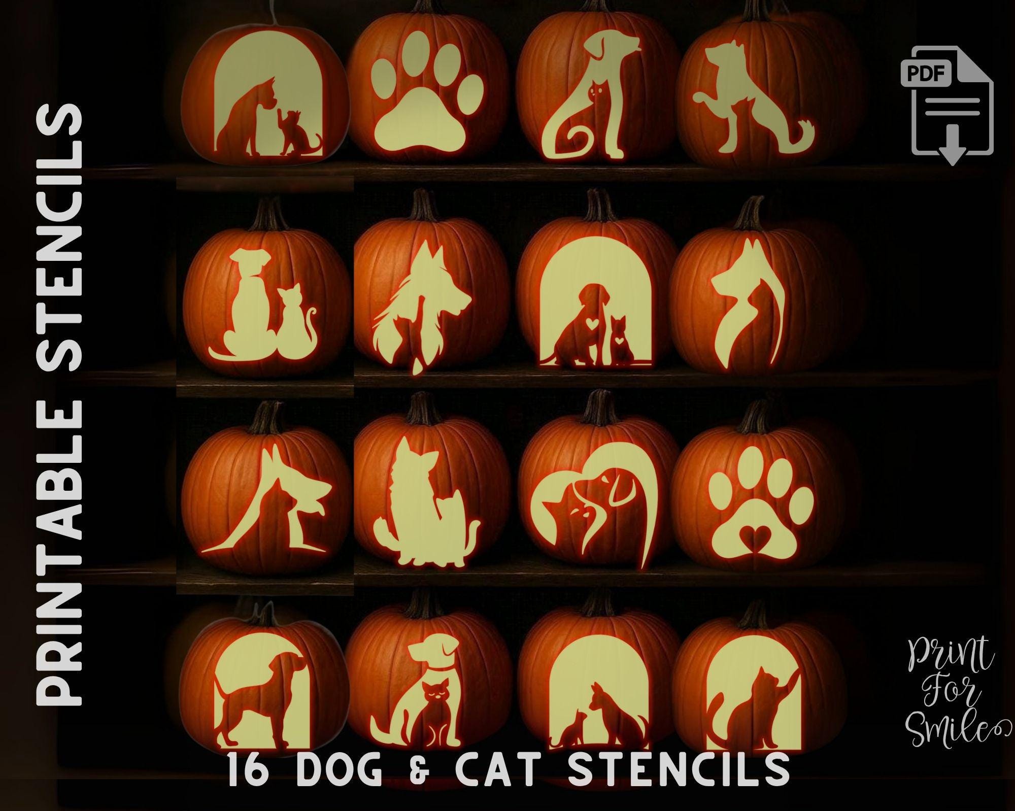 猫と犬のカボチャ彫刻ステンシルセット - 印刷可能なハロウィーンジャックオーランタンテンプレート - すぐにダウンロード - Etsy 日本, image size:2000x1598