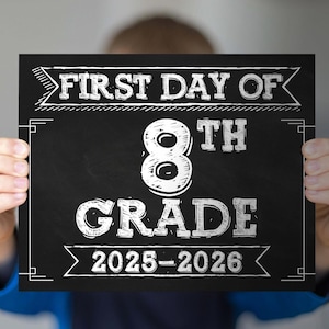 First Day Of 8th Grade Sign PRINTABLE, Eighth Grade Back To School Sign, Chalkboard 2025