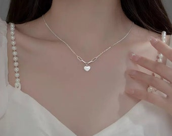 Necklace Silver | heart pendant | 18K gold plated | 925 silver | Simple jewelry