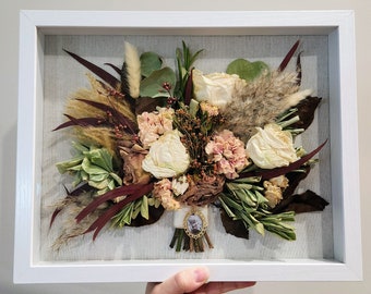 Personalized Pressed & Preserved Wedding Bouquet Frame | 3D Shadow Box Assemblage Art Display