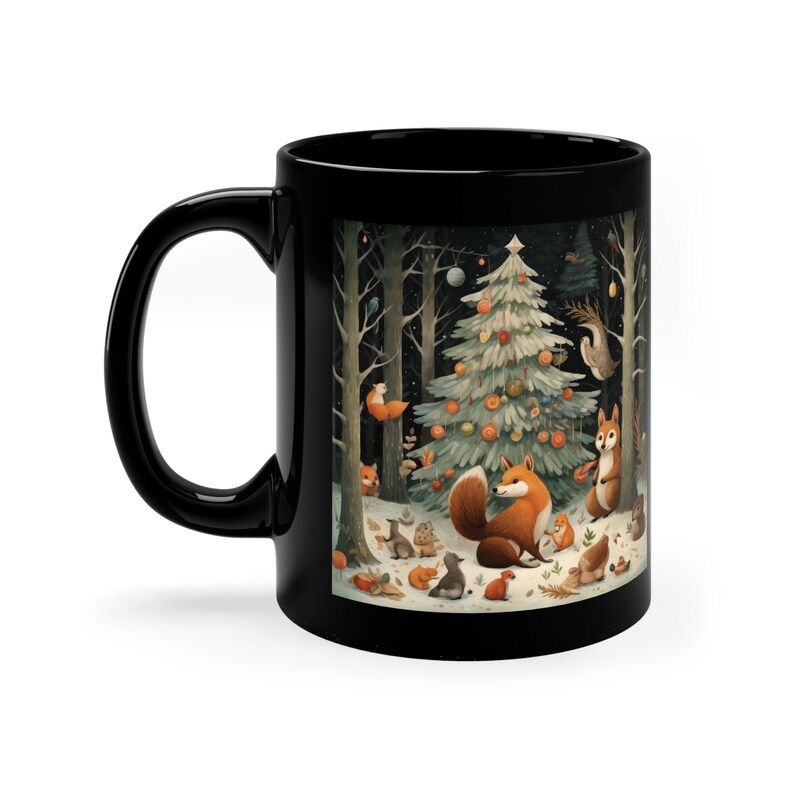 Winter Solstice Christmas Mug, Woodland Yuletide Mug, Forest Animals Mug, Christmas Tree Mug, 11oz Ceramic Coffee Mug, Cute Yuletide Mug image 9