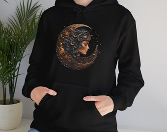 Goddess of the Night Sky Hoodie: Celestial Moon & Stars Sweatshirt