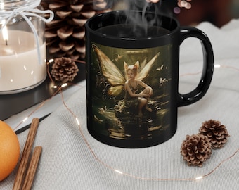 Fairy Grotto Ceramic Mug, Butterfly Dragonfly Design, Gift for Her