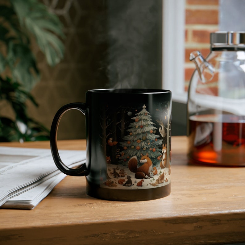 Winter Solstice Christmas Mug, Woodland Yuletide Mug, Forest Animals Mug, Christmas Tree Mug, 11oz Ceramic Coffee Mug, Cute Yuletide Mug image 6