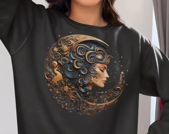 Goddess of the Night Sky Sweatshirt: Celestial Moon & Stars Unisex Top