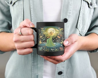 Water Dance Ceramic Mug: Moonlit Pond Design