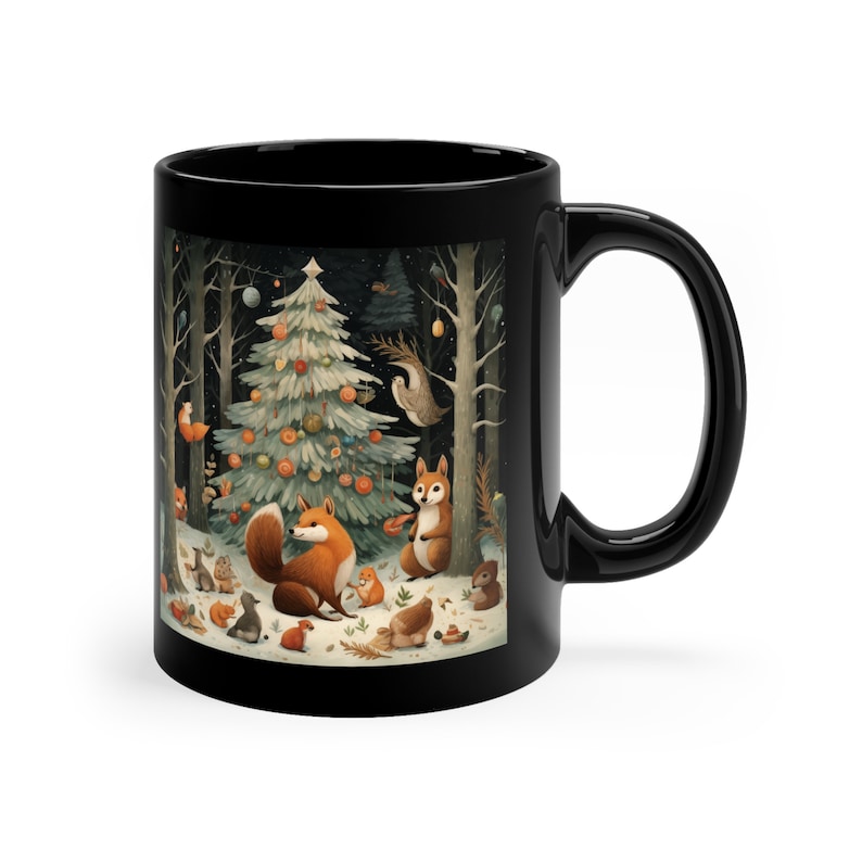 Winter Solstice Christmas Mug, Woodland Yuletide Mug, Forest Animals Mug, Christmas Tree Mug, 11oz Ceramic Coffee Mug, Cute Yuletide Mug image 7