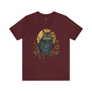 Night Owl T-Shirt: Full Moon Bird Watcher Gift Maroon