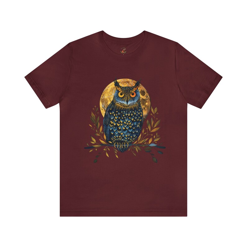 Night Owl T-Shirt: Full Moon Bird Watcher Gift Maroon