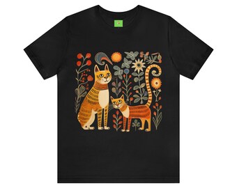 Floral Cat T-Shirt: Animal Lover Gift, Combed Cotton Tee