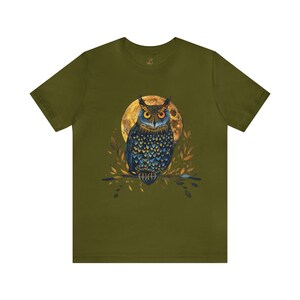 Night Owl T-Shirt: Full Moon Bird Watcher Gift Olive
