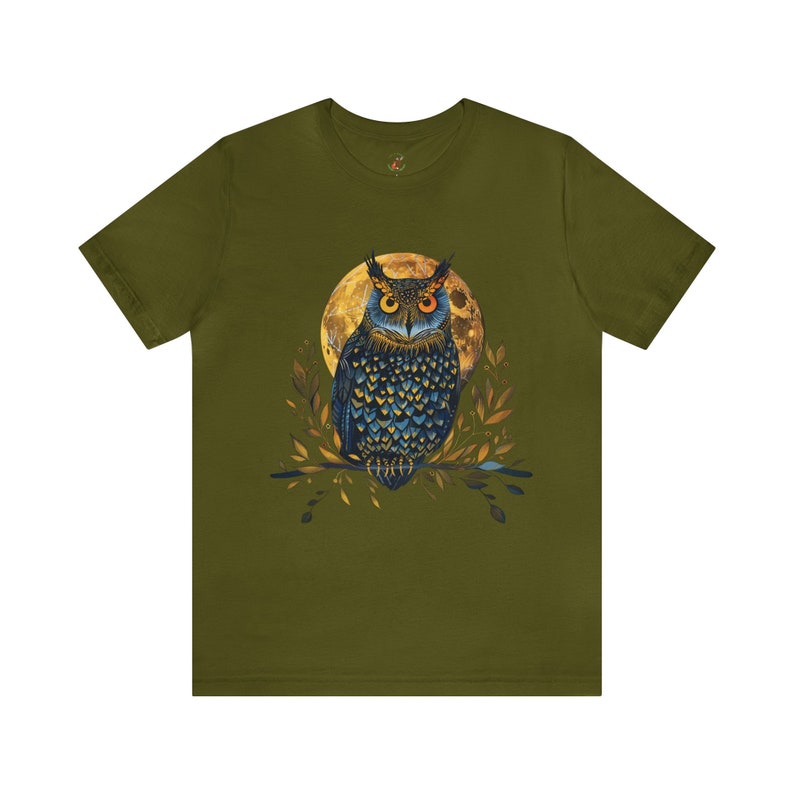 Night Owl T-Shirt: Full Moon Bird Watcher Gift Olive