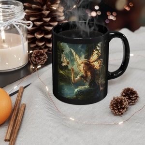 Fairy Secret Message Black Mug - Whimsical Coffee Cup (11oz)