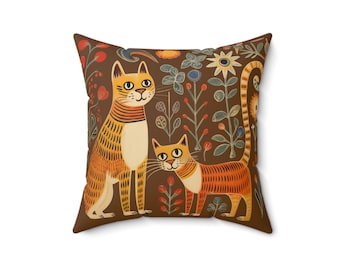 Floral Cat Throw Pillow: Vintage Style Home Decor