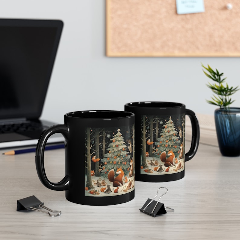 Winter Solstice Christmas Mug, Woodland Yuletide Mug, Forest Animals Mug, Christmas Tree Mug, 11oz Ceramic Coffee Mug, Cute Yuletide Mug image 8