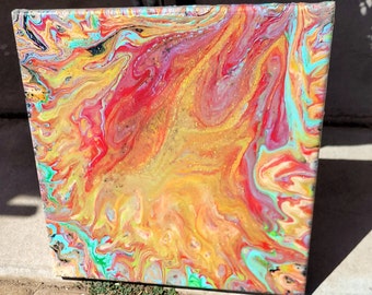 Pintura acrílica vertiendo arte fluido pintura abstracta original arte mural