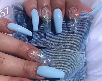 pix Coffin Long Baby Blue Acrylic Nails baby blue fake nails etsy