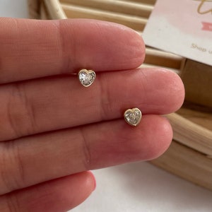 10K Gold 3D Heart Earring, Heart Shaped Cubic Zirconia Encrusted, Screw Closure Earrings, Gold Stud, Woman earring, Girl Hypoallergenic Stud