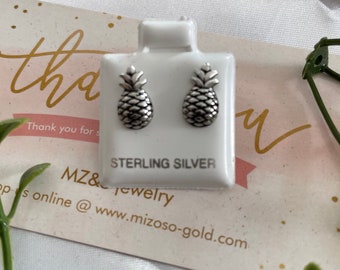 Pineapple earrings 925 silver authentic, hypoallergenic pineapple studs , girl pineapple earrings, push back closure silver earring 925