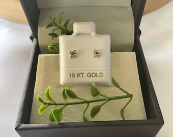 10K Gold Mini Square Cubic Zirconia Studs Woman Earrings Girl Earring Boy Earring Hypoallergenic Real Gold Jewelry