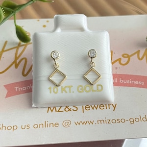 10k gold geometric rhombus dangling earrings for woman layering piercings, earrings for little girls , minimalist earrings