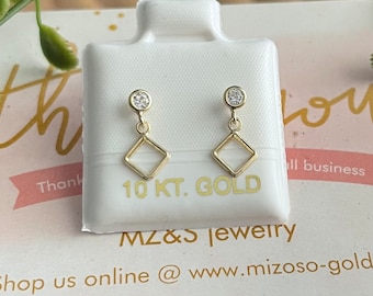 10k gold geometric rhombus dangling earrings for woman layering piercings, earrings for little girls , minimalist earrings