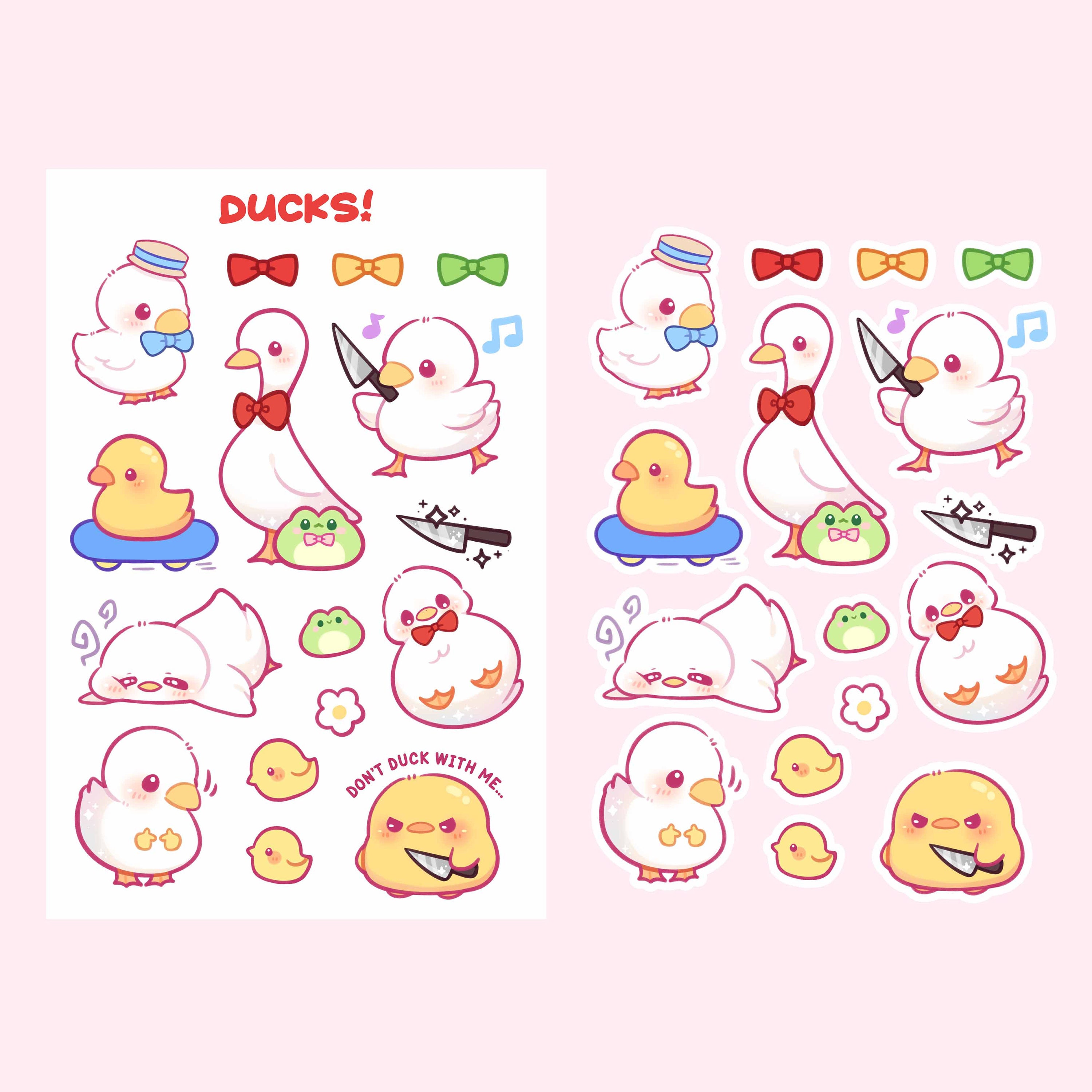 Cute Ducks Waterproof Sticker Sheet | Kawaii Chibi Art Animals | Cute ...