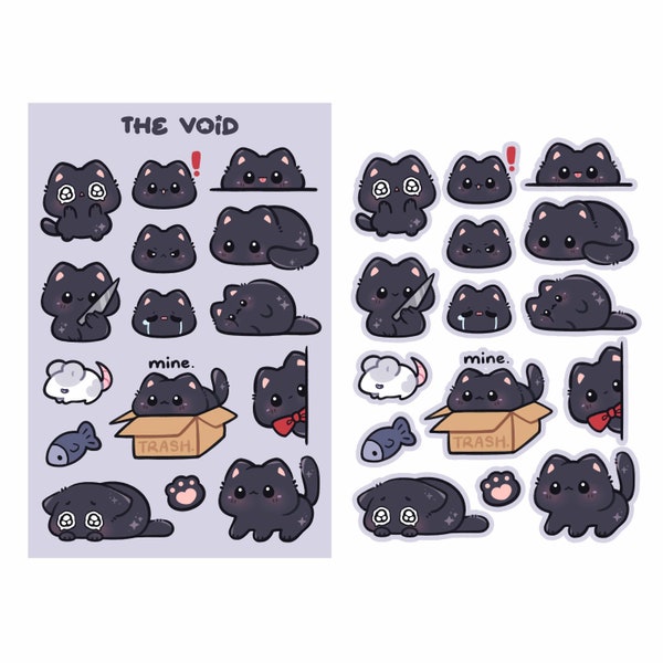 The Void Black Cats Waterproof Sticker Sheet | Kawaii Chibi Art Kitten | Cute Cartoon Pet Breed Gift | Animal Lover Souvenir Laptop Decal